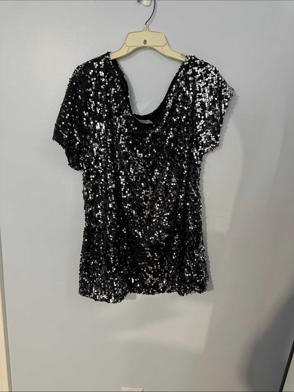 Black Sequin Short Sleeve Women's Top